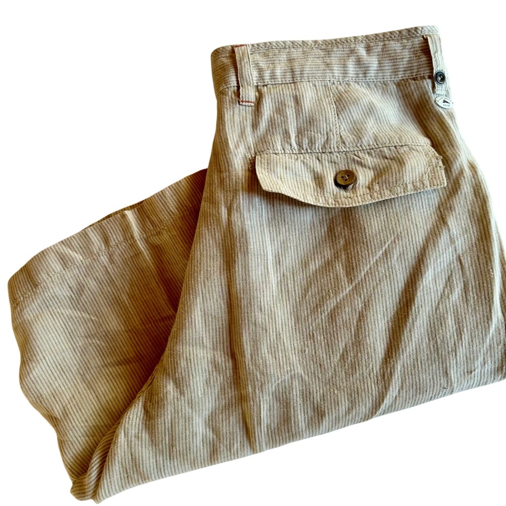 Tommy Bahama Relax Mens 33 Striped Linen Shorts Beige Cream Casual Beach Coastal